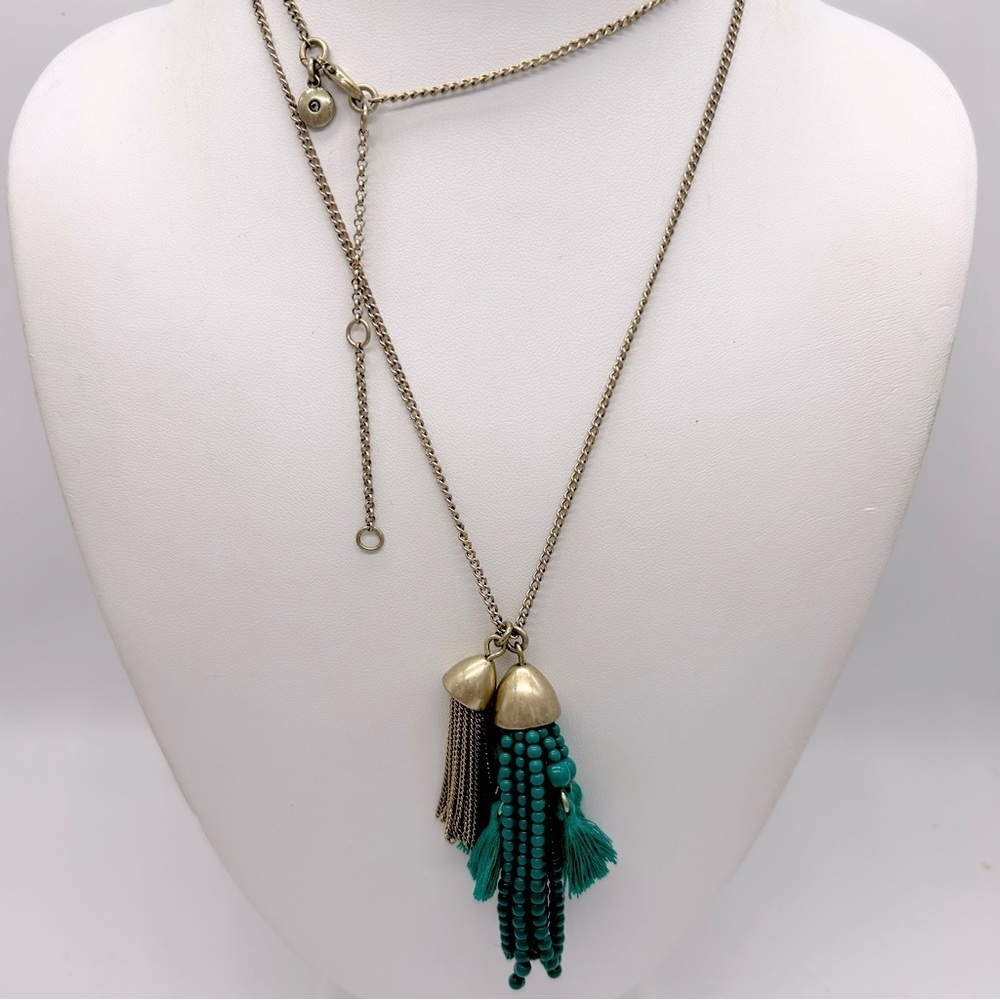 J. Crew Teal Beaded Tassel Necklace